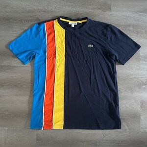 Lacoste Men's Navy and Multicolor Stripe Tee